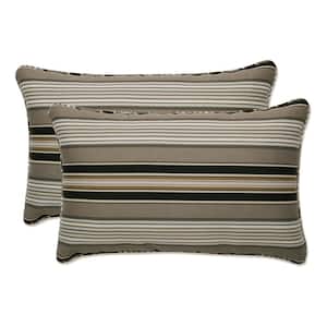 Stripe Black Rectangular Outdoor Lumbar Throw Pillow 2-Pack