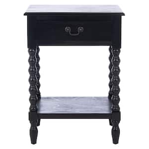 Athena 19 in. Black Rectangle Wood Storage End Table