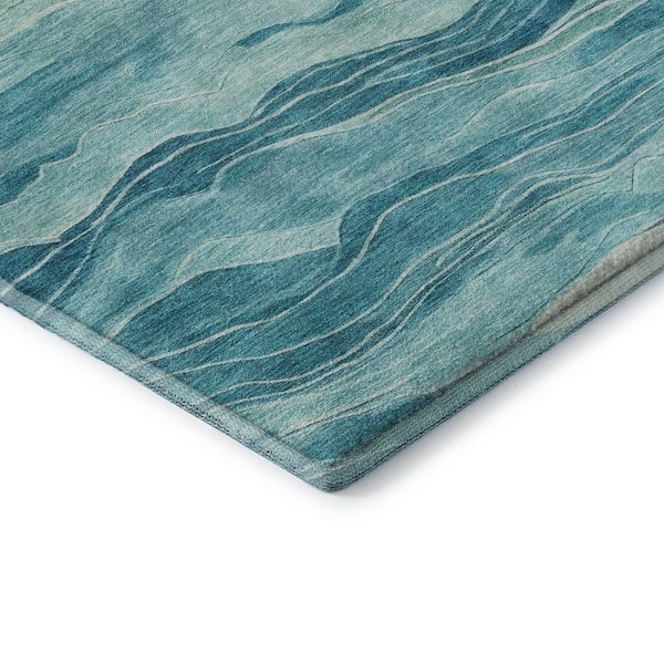 Mayfield Premium Machine Washable Abstract AMF1246 Turquoise 3 ft. x 5 ft. Area Rug