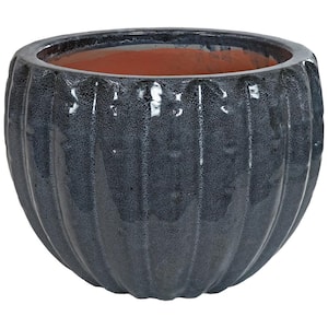 11 in. Fluted Glazed Ceramic Planter - Black Mist