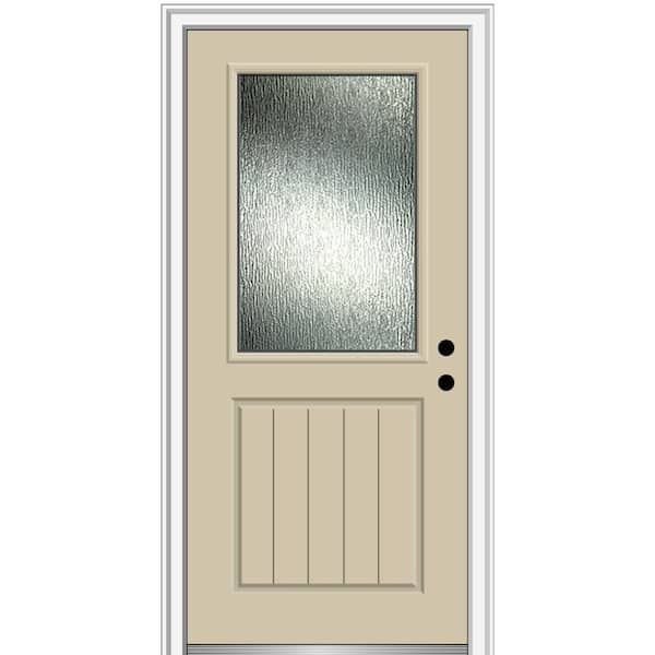MMI Door 36 in. x 80 in. Left-Hand Inswing Rain Glass Wicker Fiberglass Prehung Front Door on 4-9/16 in. Frame