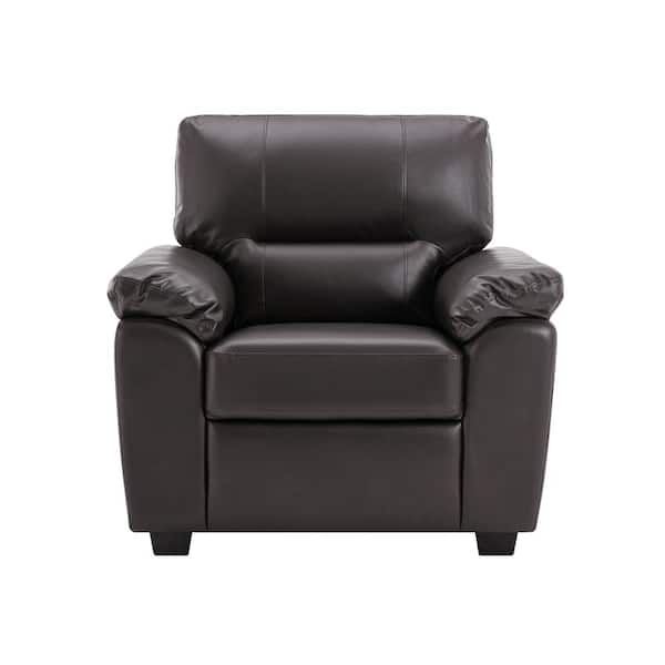 Morden Fort Garrin Series Chocolate Brown PU Leather Arm Chair with Cushion and Pillow for Living Room Bedroom Office
