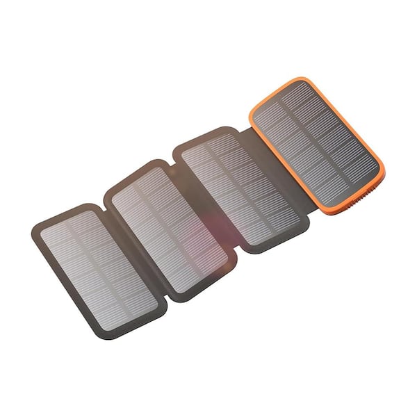 phyfalip 10000mAh Solar Power Bank with Foldable 4 Panels, 15 W Fast Charging, 3 USB Ports and LED Flashlight, Orange