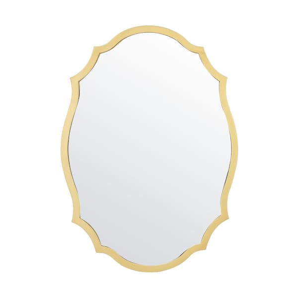 IHOMEadore 19.6 in. W x 27.5 in. H Round Framed Wall Mounted Bathroom Vanity Mirror in Gold
