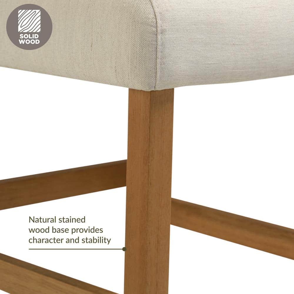 Natural White Sand Upholstered Counter Height Stools with Wood Base, Set of 2