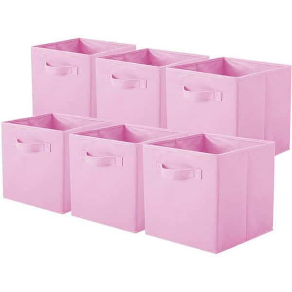 11 in. H x 10.5 in. W x 10.5 in. D  Pink Fabric Collapsible Cube Storage Bin, Pack of 6