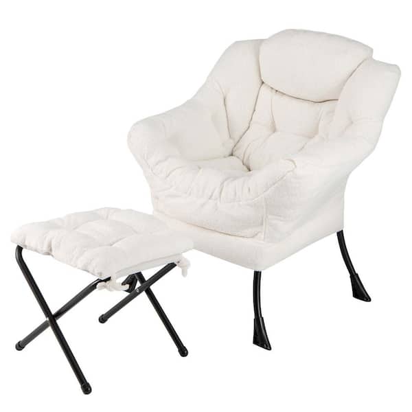 Costway Beige Polyester Lazy Sofa Chair and Ottoman Sets with Tufted Cushions and Ottoman