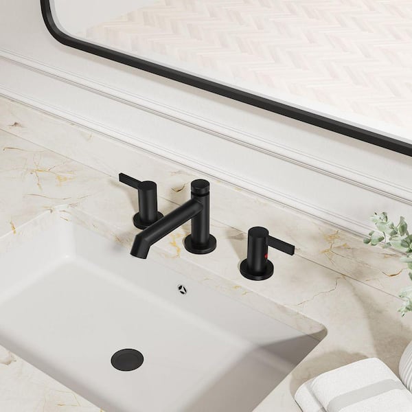 Kadilac 3 Hole Matte Black Bathroom Sink Faucet, 8 Inch Widespread