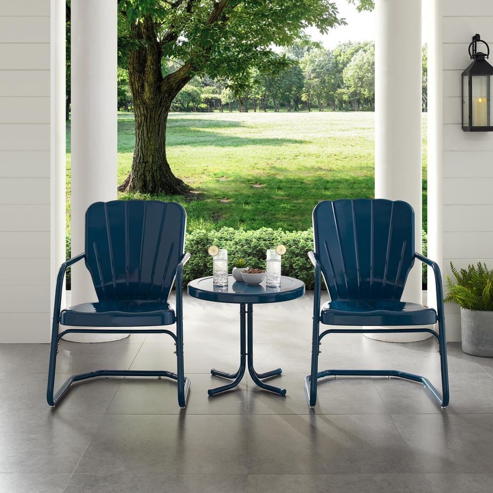 Vintage Navy Clamshell 2-Person Metal Outdoor Seating Set