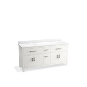 Kresla 72 in. W x 22 in. D x 36 in. H Double Sink Bath Vanity in White with Pure White Quartz Top and Backsplash