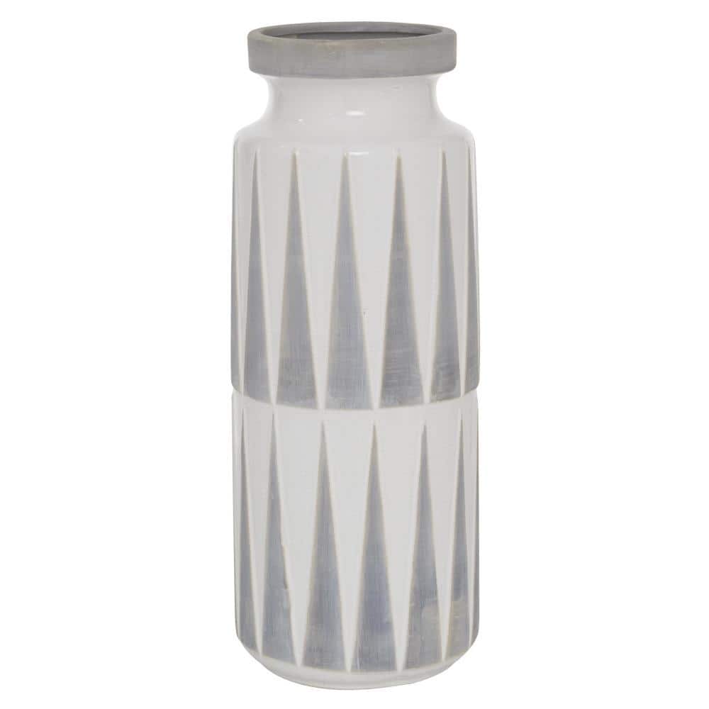 Elegant 17" White Ceramic Vase with Triangle Patterns