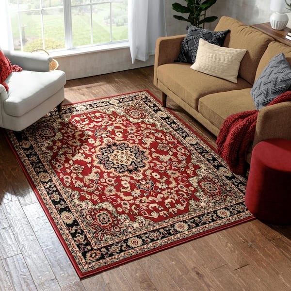 Kings Court Gene Traditional Medallion Persian Red Machine Washable Low  Pile Indoor/Outdoor Area Rug KC-170