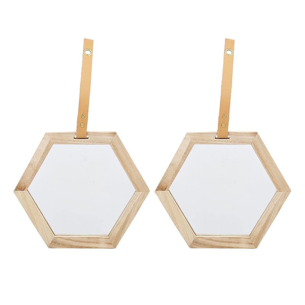 Beige Brown 11 in. W x 10 in. H Glam Octagon Wood Framed Mirror Wall Mirror
