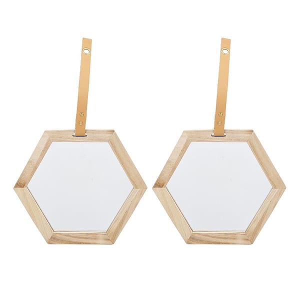 Unbranded Beige Brown 11 in. W x 10 in. H Glam Octagon Wood Framed Mirror Wall Mirror Wall Decor Mirror