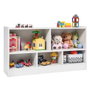 24 in. White Kids 2-Shelf Bookcase 5-Cube Wood Toy Storage Cabinet Organizer