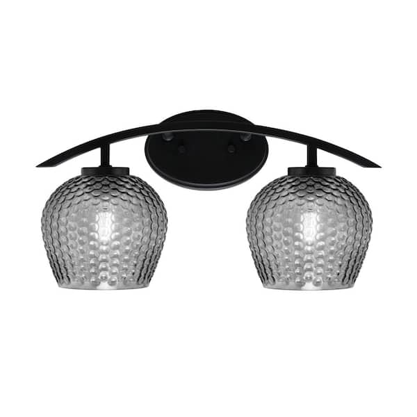 Unbranded Siena 18.25 in. 2-Light Vanity Light Matte Black with Smoke Textured Glass Shades