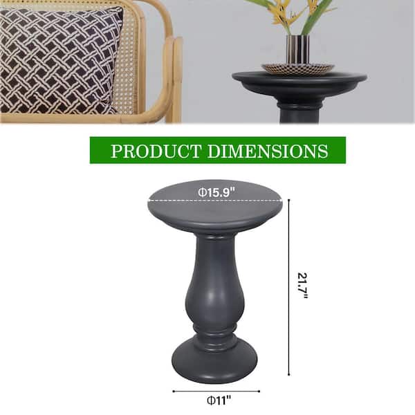 16 in. Magnesium Oxide Outdoor Round Side Table/End Table in Dark Gray