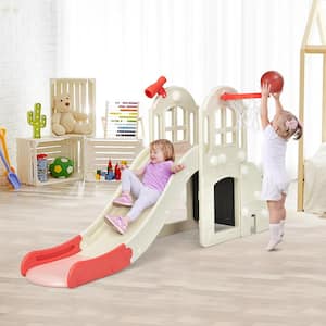 6-In-1 Large Pink 6.25 ft. Slide for Kids Toddler Climber Slide Playset w/Basketball Hoop