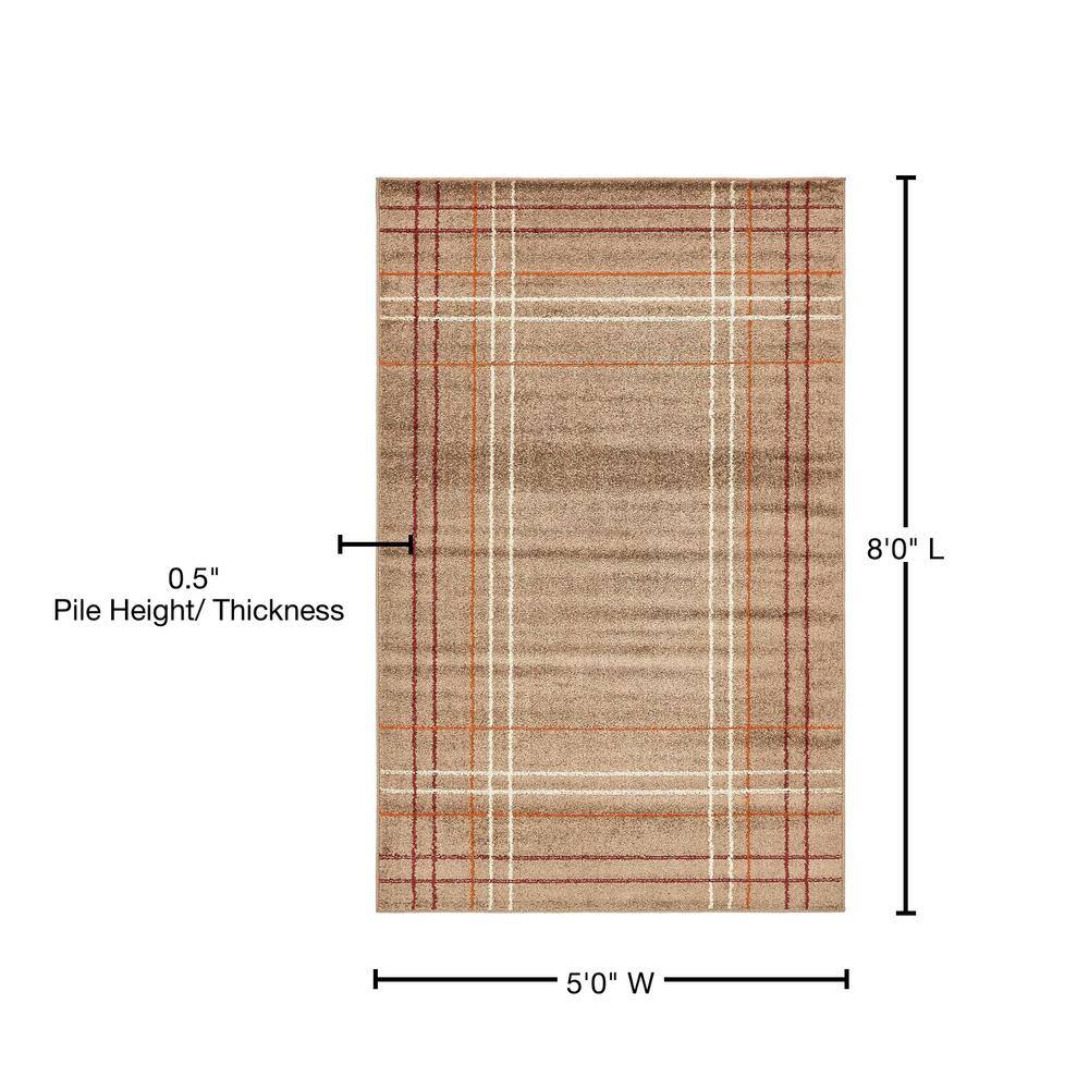 Light Brown Geometric Low Pile Area Rug 5' x 8'