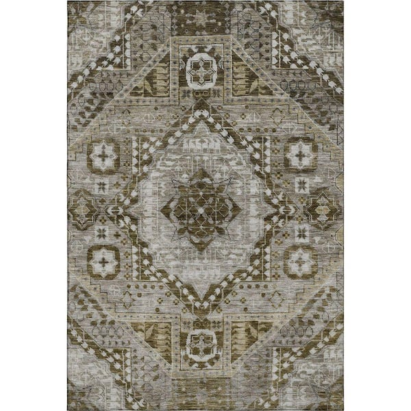 Mayfield Premium Machine Washable Abstract AMF1924 Khaki 3 ft. x 4 ft. Area Rug