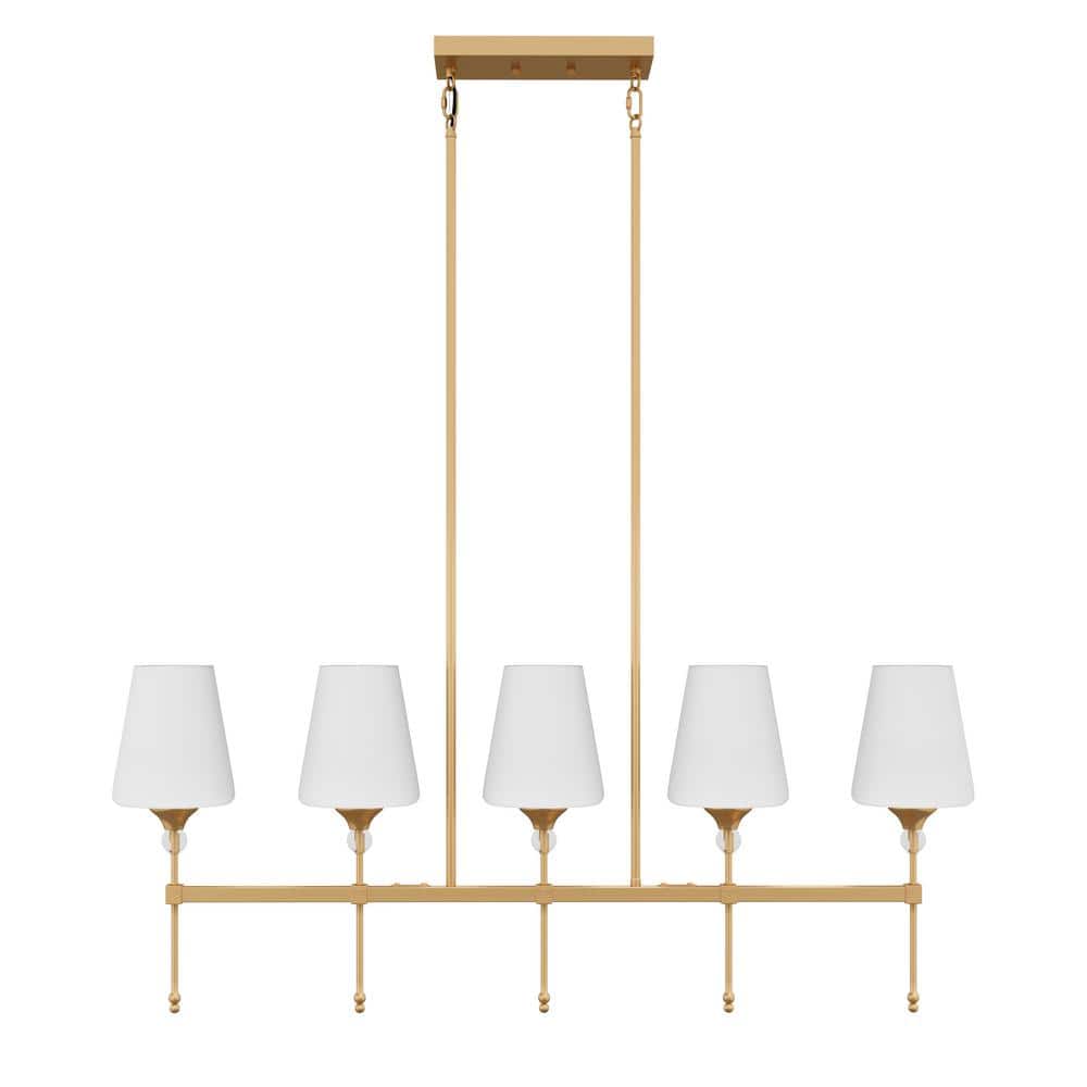 38.58 in. 5-Light Kitchen Island Linear Chandelier Classic Brushed Brass Pe