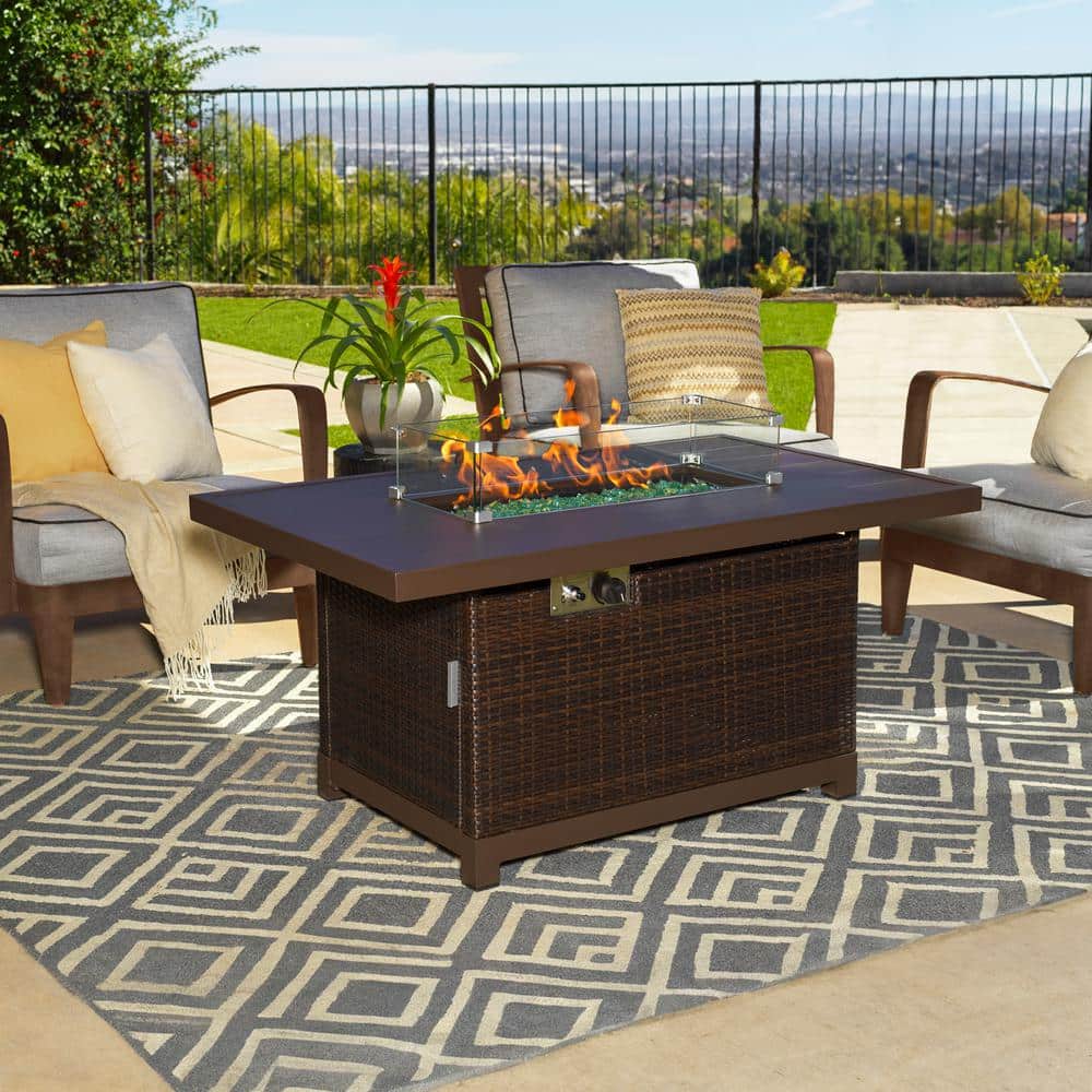Novi 52-Inch Brown Rattan Gas Fire Pit Table