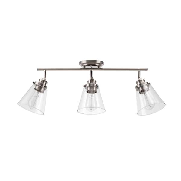 Globe Electric Jackson 2 ft. 3-Light Brushed Nickel Fixed Track Lighting Kit with Clear Glass Shades