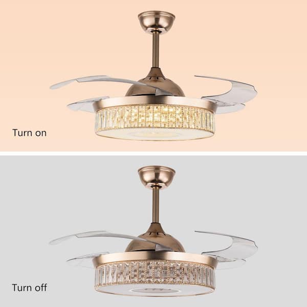 OUKANING 42 in. Modern Indoor LED Retractable Gold 3-Color