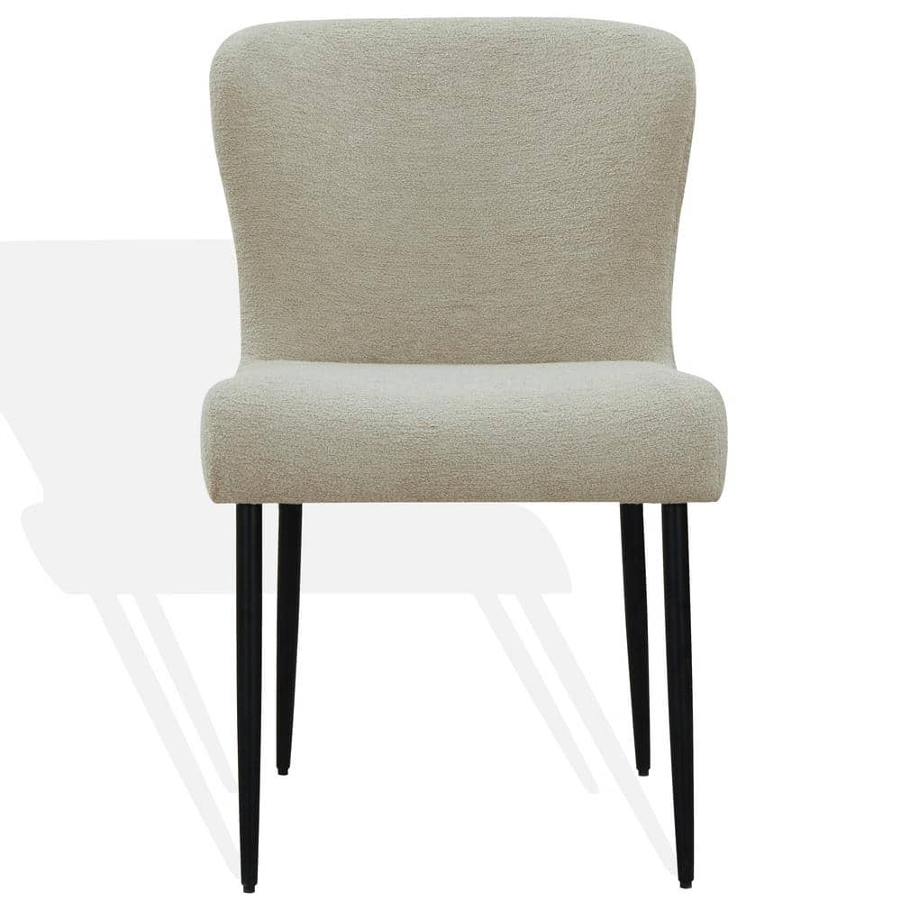 Katlynn Taupe Boucle Upholstered Side Chair with Black Metal Legs