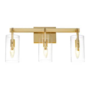 20 in. 3- Light Gold Farmhouse Vanity Light Fixture with Clear Glass Shade, Metal Frame Wall Sconce for Bathroom