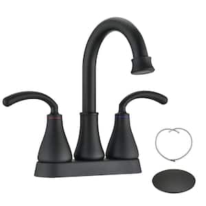 SHURP 4 in. Centerset Double Handle Bathroom Faucet Combo Kit with Drain Kit Included and Pop Up in Matte Black