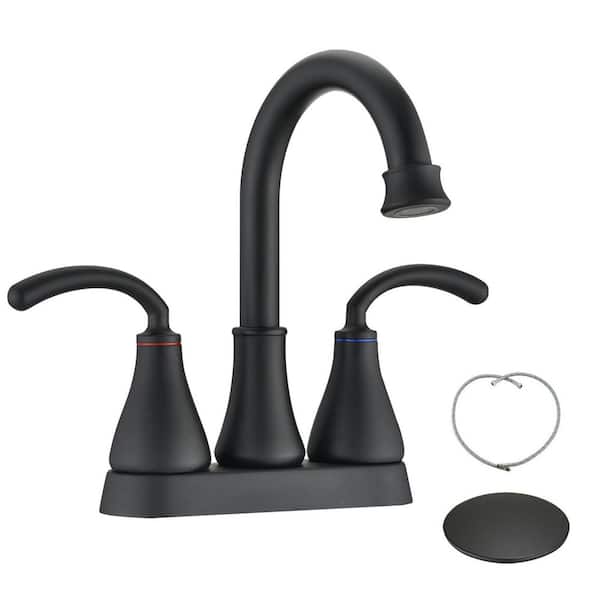 MYCASS SHURP 4 in. Centerset Double Handle Bathroom Faucet Combo Kit with Drain Kit Included and Pop Up in Matte Black