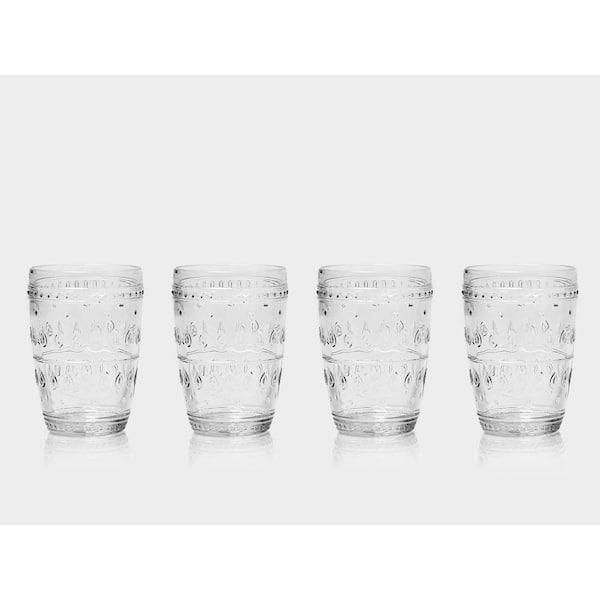 Euro Ceramica Fez Glassware Collection Highball Glasses Set of 4 14oz Clear