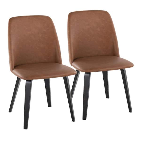 Lumisource Toriano Camel Faux Leather and Black Wood Side Dining Chair (Set of 2)
