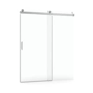 60 in. x 76 in. Sliding Frameless Soft Close Shower Door in Brushed Nickel with 3/8 in. Clear Glass