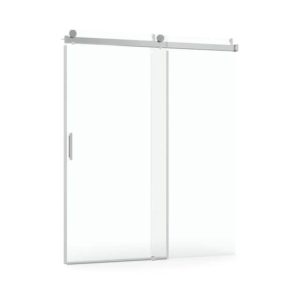 Magic Home 60 in. x 76 in. Sliding Frameless Soft Close Shower Door in Brushed Nickel with 3/8 in. Clear Glass