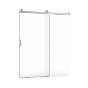 72 in. x 76 in. Sliding Frameless Soft Close Shower Door in Brushed Nickel with 3/8 in. Clear Glass