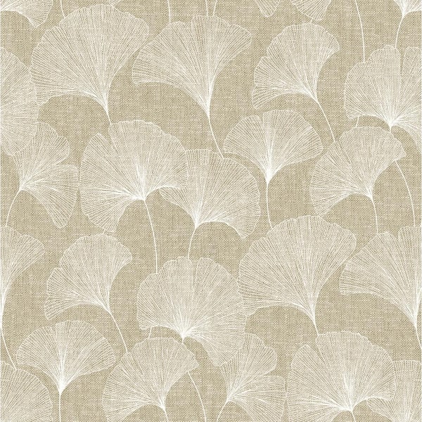SURFACE STYLE Ginko Leaves Linen Vinyl Peel and Stick Wallpaper Roll (Covers 30.75 sq. ft.)