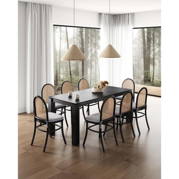 Manhattan Comfort Rockaway and Paragon 9-Piece Rectangle Grey and Black Solid Wood Top Dining Room Set Seats 8