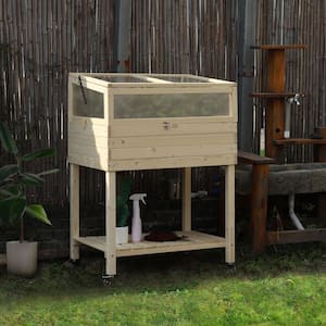 46 in. x 23 in. x 31 in. Wooden Raised Garden Bed with Greenhouse Top, Liner and Lockable Wheels