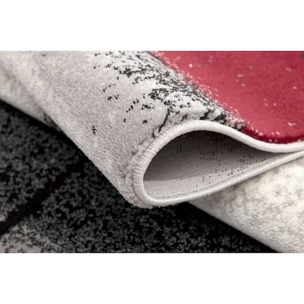 Rug Branch Montage Grey Red, Modern 2 ft. x 19 ft. Abstract Indoor Runner Rug