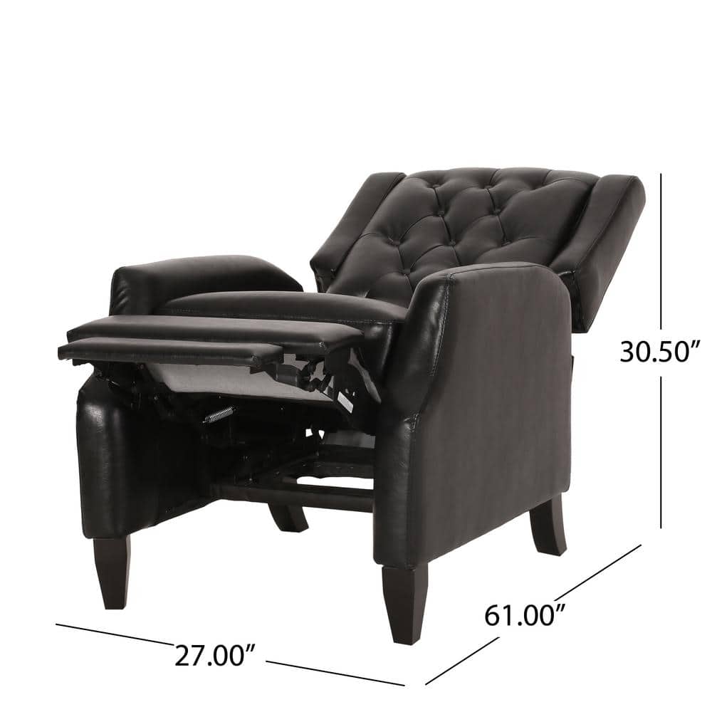 Midnight Black and Dark Brown Faux Leather Wood Recliner Set