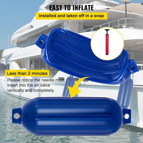 VEVOR Boat Fenders 8.5 x 27 in. Ribbed Twin Eyes Boat Fenders Pack of 4  Vinyl Inflatable Boat Fender with Pump, Blue DNB8.5X27YCLWCLS1V0 - The Home  Depot