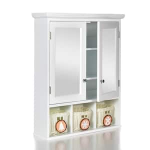 7.50 in. W x 30.25 in. H Rectangular White Wall Mounted Wood Bathroom Storage Cabinet, Medicine Cabinets with Mirror