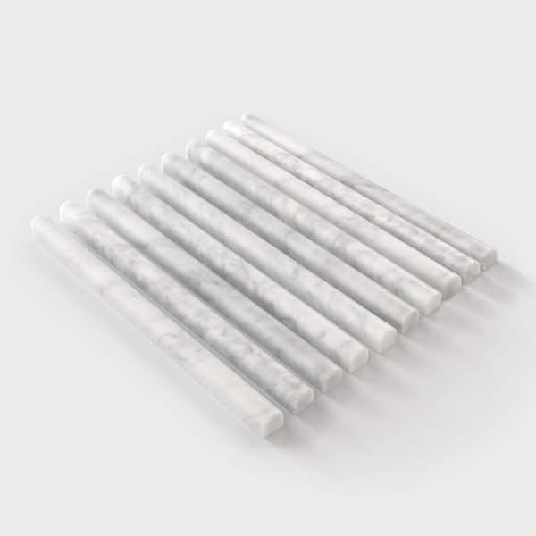 Honed Carrara White 12 in. x 0.75 in. Natural Marble Wall Pencil Tile Backsplash Accessory Wall Tile Trim (10-Pack)