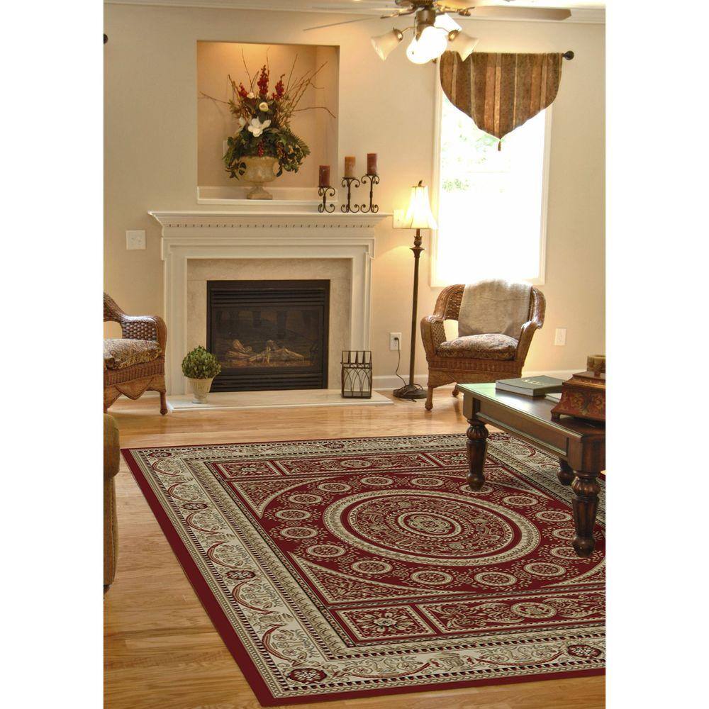 Red and Beige Synthetic Traditional Rectangle Rug, 7'-9" x 9'-9"