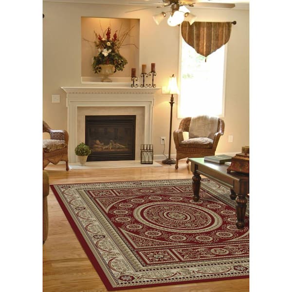 Jewel Aubusson Red 8 ft. x 10 ft. Area Rug