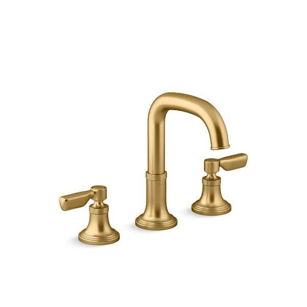 Paces 8 in. Widespread Double Handle Bathroom Faucet with Lever Handles in Vibrant Brushed Moderne Brass