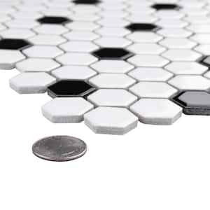 Metro 1 in. Hex Glossy White with Black Dot 10-1/4 in. x 11-7/8 in. Porcelain Mosaic Tile (8.6 sq. ft./Case)