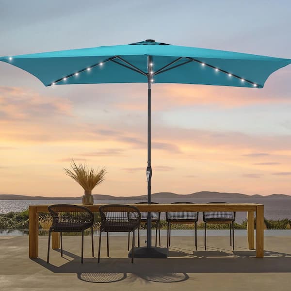 6 ft. x 9 ft. LED Rectangular Patio Market Umbrella with UPF50+, Tilt Function and Wind-Resistant Design in Lake Blue